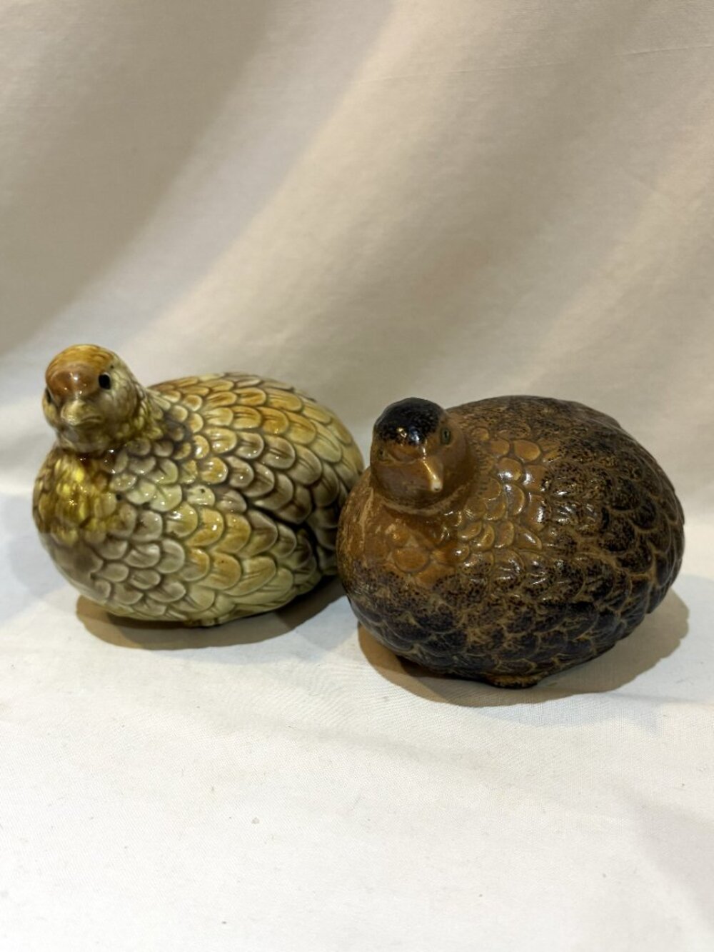 Set of 2 Vintage Ceramic Pottery Partridge Quail Figurine